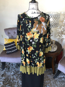 Black W/Yellow Florals Tunic/Top