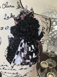 Black, Pink and White Flower Pin # 465