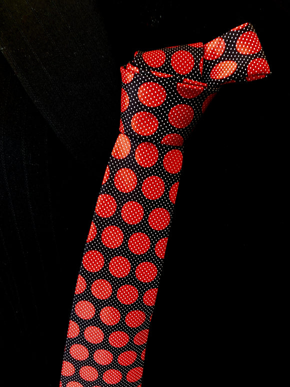 SK 194 Black W/Red Dots and Silver Pinhead Dots Tie