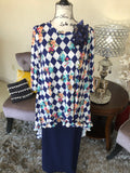 Navy Check and Floral High Low Tunic