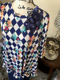 Navy Check and Floral High Low Tunic