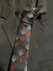 SK 198 Black, Silver and Red Plaid Tie
