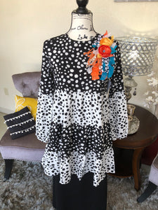 Black and White Dotted Tiered Tunic