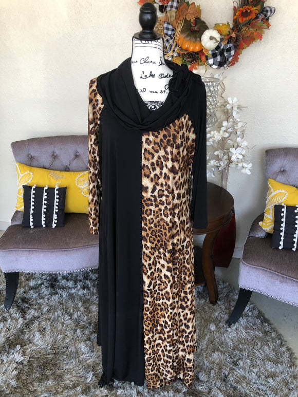 Emma Black and Leopard Contrast Dress