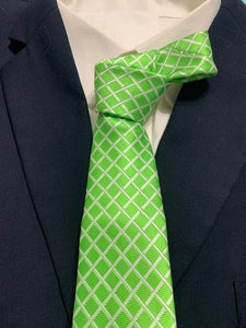 SK 123 Lime Green and Ecru Plaid Tie
