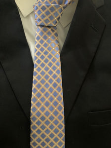 SK 167 Blue, Taupe and Red Diamond Plaid Tie