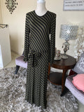 Olive and Black Stripe Dress w/Cuff Sleeve