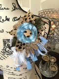 Pastel Blue and Leopard Flower Pin.2  AB # 68