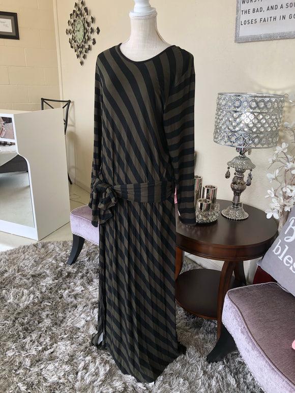 Olive and Black Wide Stripe Dress