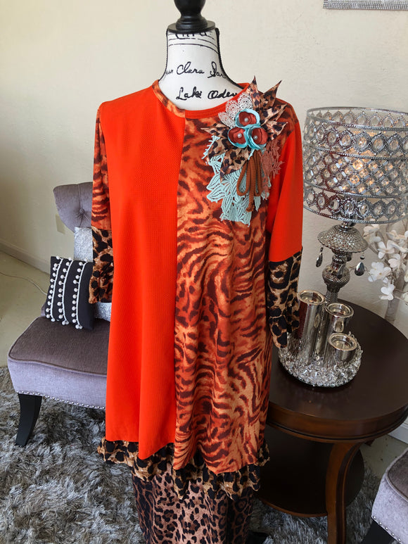 Leopard and Orange Contrast Top