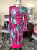 Pink, Green and Gray Stripe Midi Dress