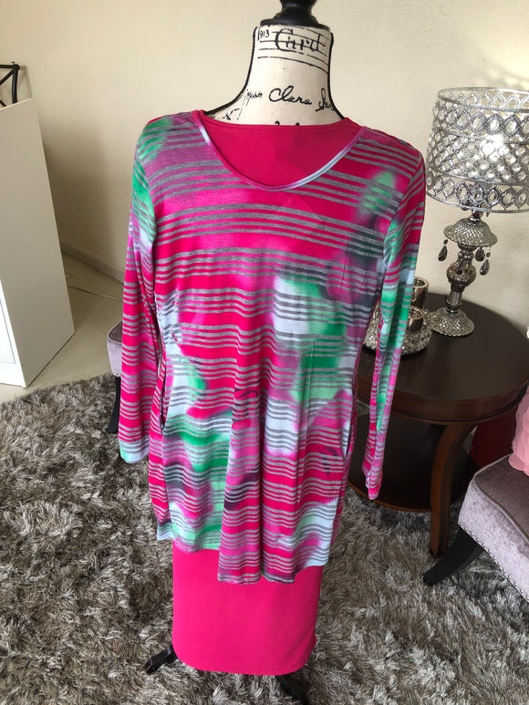 Pink, Green and Gray Stripe Top