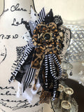 Leopard, Black and White Flower Pin # 462