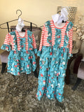 Girl’s Peach Stripe and Floral Dress
