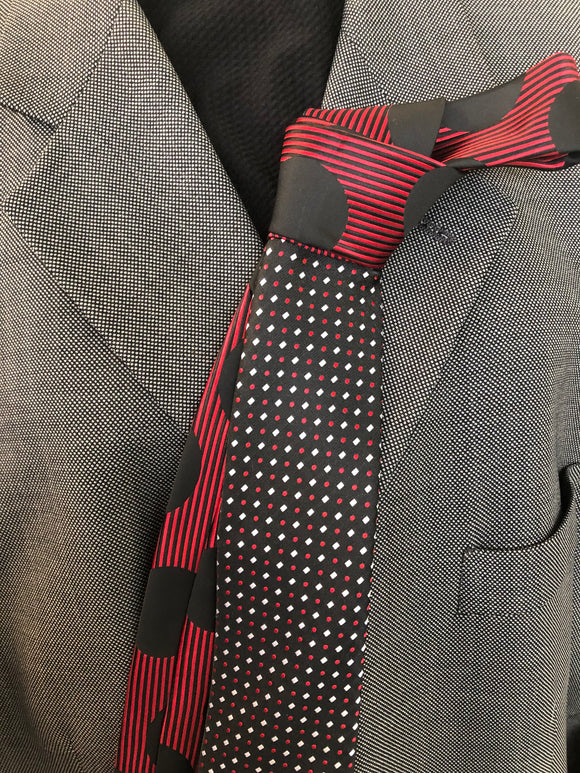 CK 147 Black W/Red and Silver Dots W/Stripe and Dots Contrast Tie