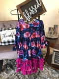 Girl’s Navy Rose Ruffled Midi Dress