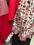Red Gingham Holiday Print Apron Set