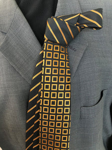 CK 146 Gold and Black Geometric W/Stripe Contrast Tie
