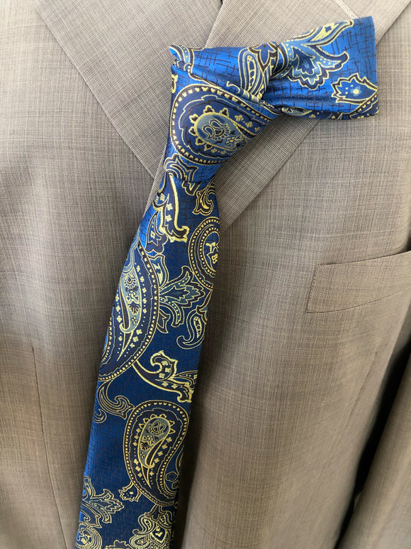 SK 185 Bright Blue and Yellow Gold Tie