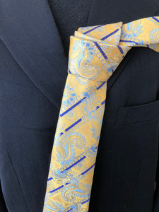 SK 192 Yellow, Light Blue Paisley W/Royal Stripe Tie