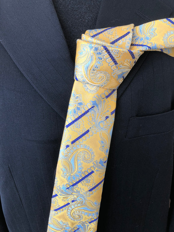 SK 192 Yellow, Light Blue Paisley W/Royal Stripe Tie