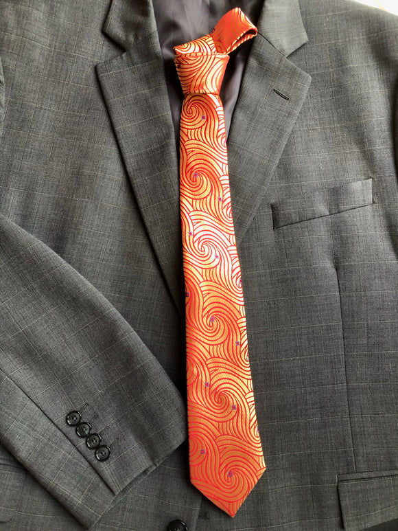 SK 155 Orange, Deep Orange and Teal Swirl Tie