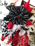 AB 127  Black, Red and White Flower Pin