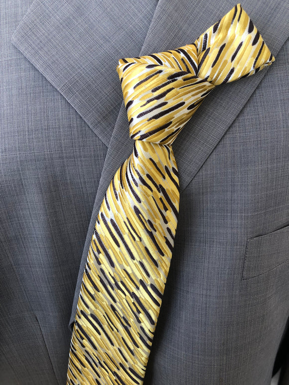 SK 180 Yellow and Gray Taupe Jacquard Tie
