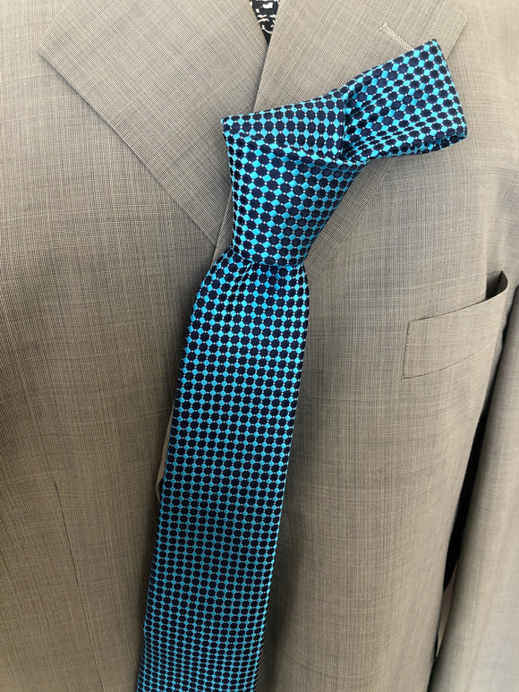 SK 186 Bright Teal and Navy Dot Tie