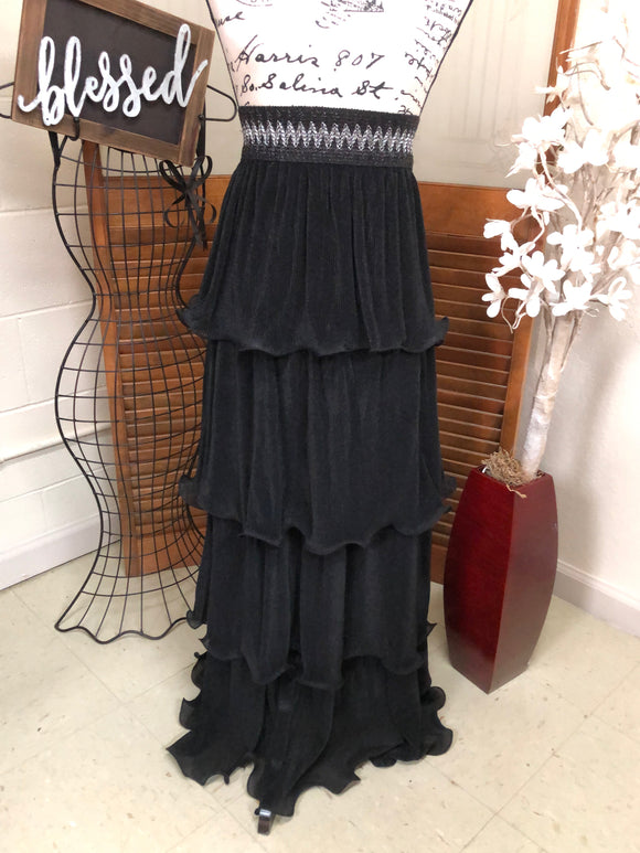 Elegant Black Ruffle Tier Skirt