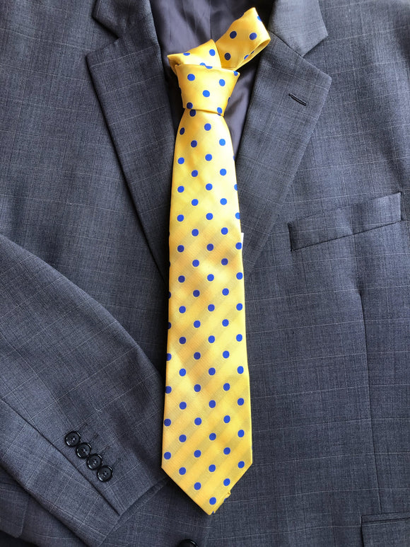 SK 146 Sunshine Yellow with Royal Blue Polka Dots Tie