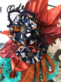 AB 125  Navy, Rust and Teal Flower Pin
