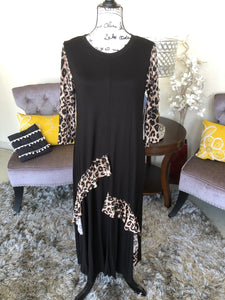 Mila Black Dress with Leopard Ruffle Detail