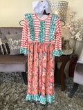 Girl’s Coral Stripe/Floral and Green Check Dress