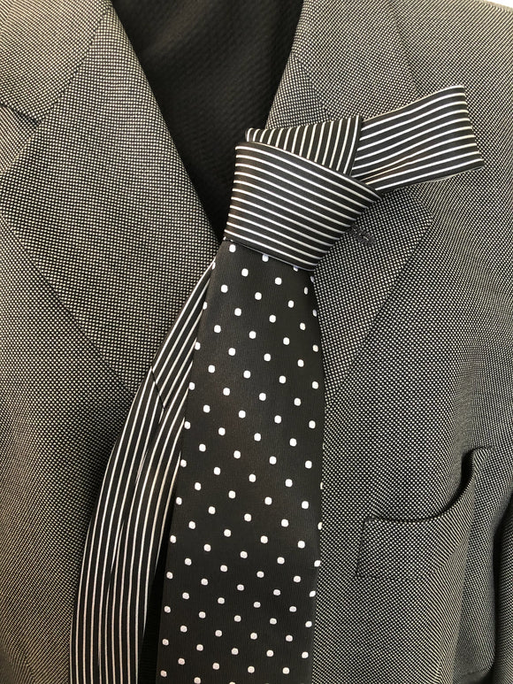 CK 149 Black W/Silver Dots W/Black and Stripe Contrast Tie