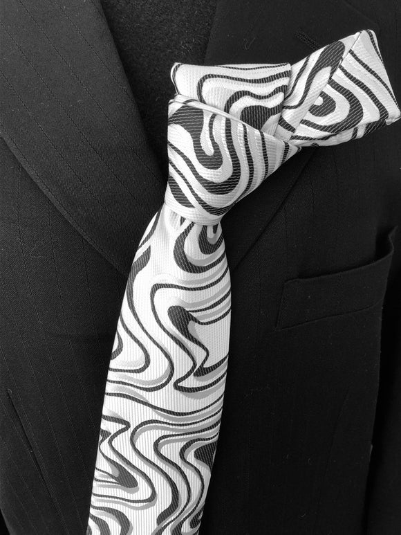 SK 189 Black, Silver and Gray Swirl Tie