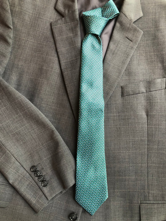 SK 114 Teal, Green and Silver Tie