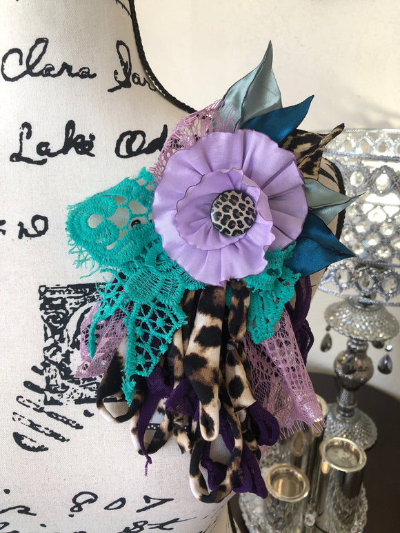 AB 135  Lilac, Teal and Leopard Flower Pin