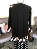 Black Tunic with Ecru and Neon Pink Stripe Ruffles