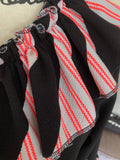 Black Tunic with Ecru and Neon Pink Stripe Ruffles