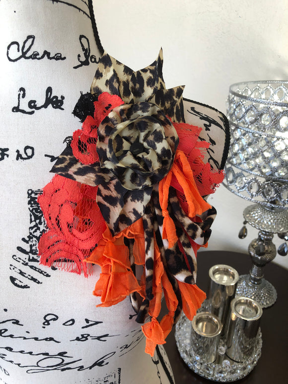 AB 115 Leopard and Orange Flower Pin