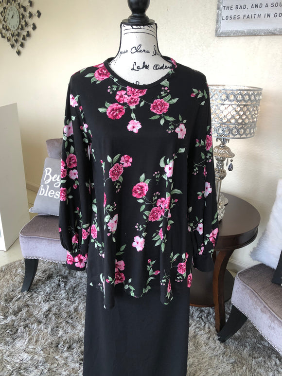 Black/Pink Floral Tunic Top