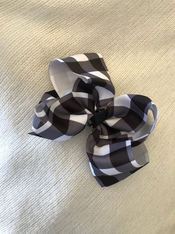 Black Buffalo Check Hair Bow - 8”