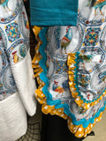 Blue and Mustard Rooster Print Apron Set