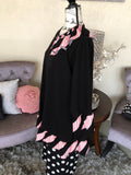 Black Tunic with Ecru and Neon Pink Stripe Ruffles