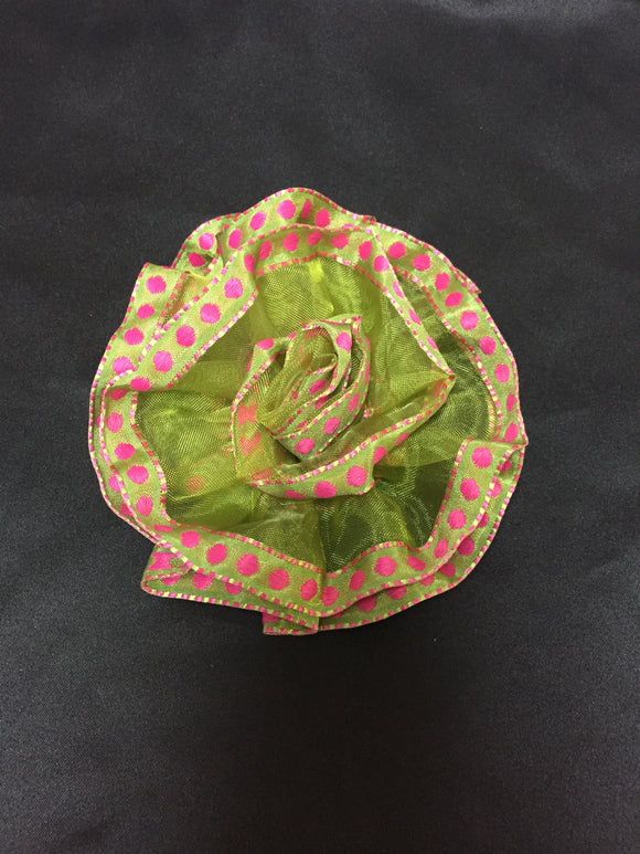 Lime W/Pink Polka Dots Flower Clip