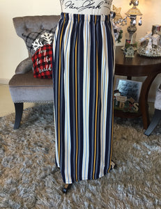 Navy Mustard and White Stripe Classic Liverpool Skirt (PL)