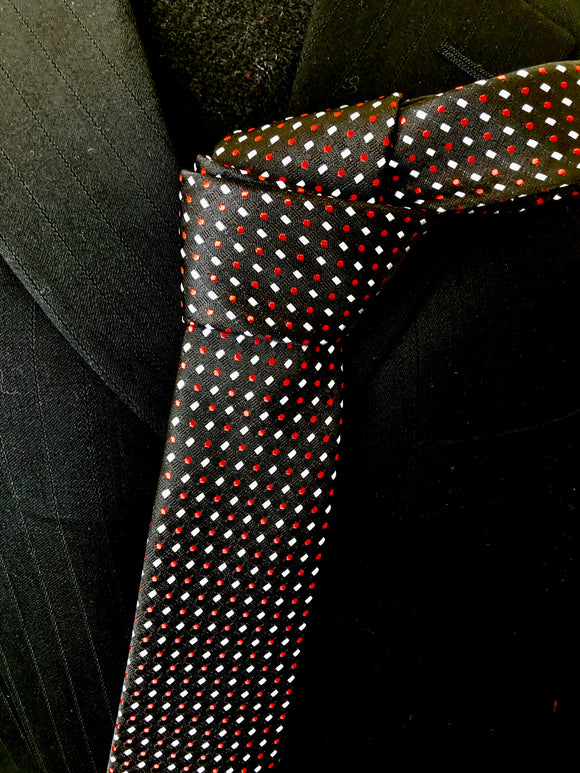 SK 195 Black W/Red and Silver Dots Tie