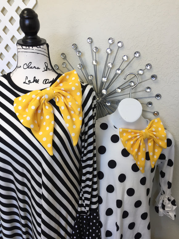 Mommy n Me Yellow and White Polka Dot Bow Pin