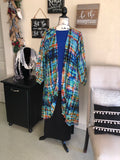 Blue Paint Cuffed Sleeve Chiffon Duster/Kimono